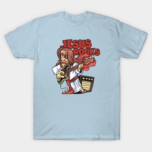 Funny Jesus Rocks with Bass Guitar T-Shirt